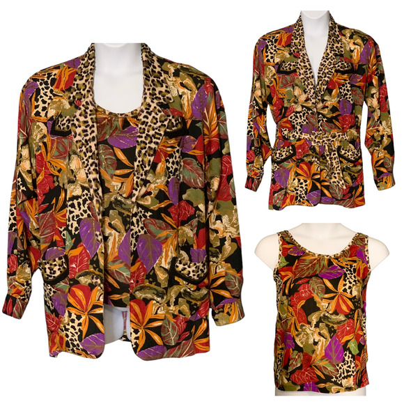 Vintage 90s Beaded Jacket And Tank Top 2pc Set Sz Medium Retro Glam Animal Print - Picture 2 of 12